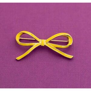 Vintage Victorian Yellow Bow Gold Tone Brooch by Trifari - Q4